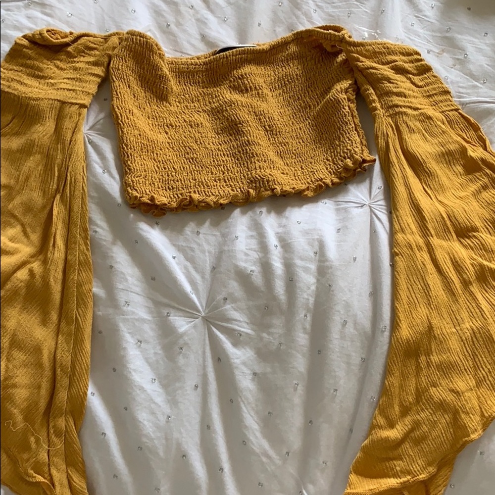 Yellow mustard crop top long sleeve